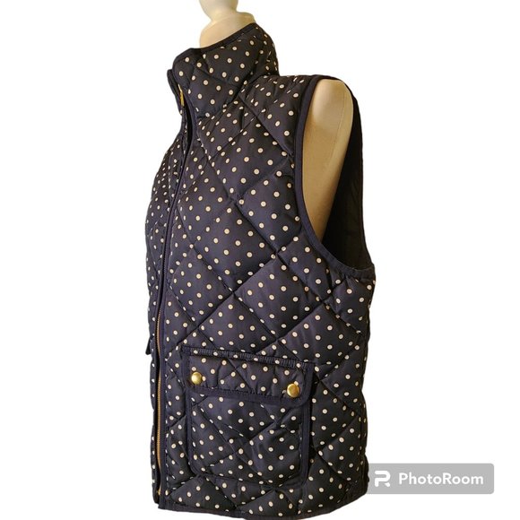 EUC Navy and Blue Dot Quilted Zip Vest with Pockets- J Crew - Picture 6 of 7